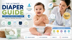 how to choose diapers — a calm, well-rested baby on a clean white changing mat representing dry and comfortable skin from correct diaper selection