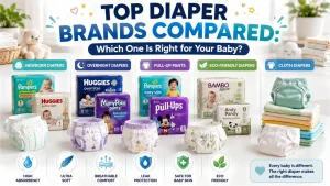 how to choose diapers by brand — Pampers, Huggies, Mamy Poko, Andy Pandy, and Molfix diaper packs arranged side by side for comparison on a neutral white surface