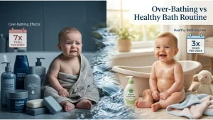 How often should you bathe a baby with sensitive skin — comparison graphic showing recommended bath frequency for dry, normal, and rash-prone baby skin types