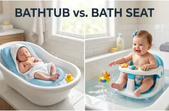 bath tub vs bath seat comparison — baby bath tub and baby bath seat shown side by side to illustrate the difference between the two products