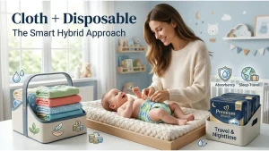 how to choose diapers for nighttime — serene nursery with an overnight diaper, barrier cream, and a sleeping baby representing the correct bedtime diapering routine